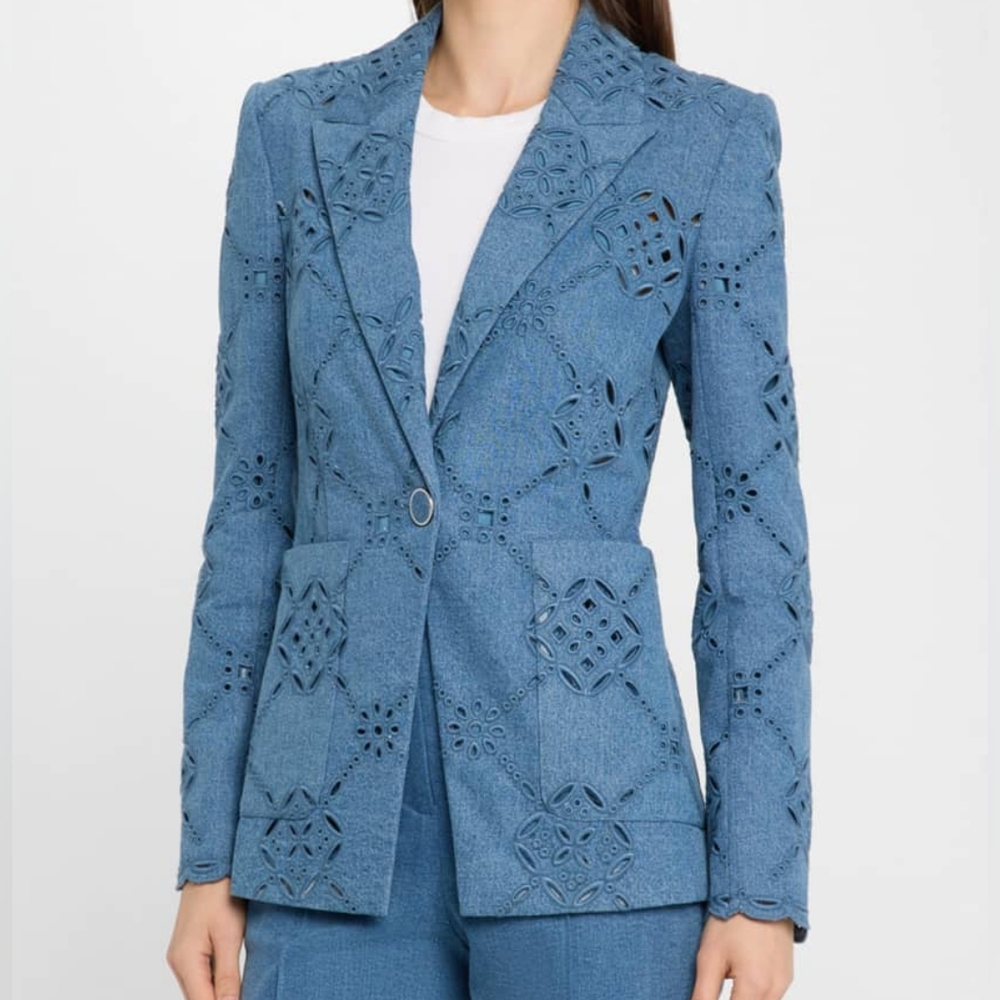 Veronica Beard Blue Eyelet Blazer